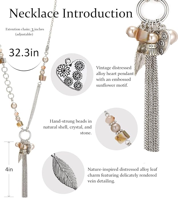 FULU AUTUMN Long Necklaces for Women Trendy Long Chunky Beaded Necklace Boho Fashion Costume Jewelry Mothers Day Gifts for Her