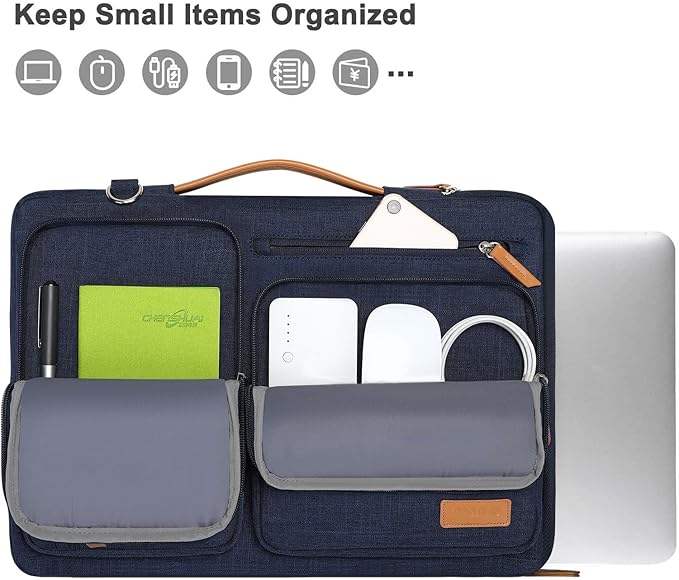 MOSISO 360 Protective Laptop Shoulder Bag,13-13.3 inch Computer Bag Compatible with MacBook, HP, Dell, Lenovo, Asus Notebook,Side Open Messenger Bag with 4 Zipper Pockets&Handle, Navy Blue