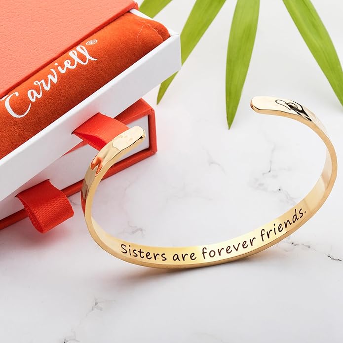 Carviell Engraved Cuff Bracelets for Women – Inspirational, Friendship, Love, Mom, Daughter, Sister, Christian, Graduation, Memorial & Wedding Gifts – 80+ Phrases – Stainless Steel, Gift-Ready