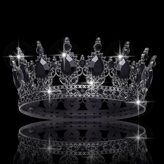Queen Crown Rhinestone Wedding Crowns and Tiaras for Women Costume Party Hair Accessories Princess Birthday Crown Crystal Bridal Crown (Black & Crown)