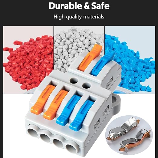 10PCS Lever Wire Connectors, Quick Wiring Cable Connectors, Compact Push-in Conductor Terminal Block(10PCS 2 in 4 Out)
