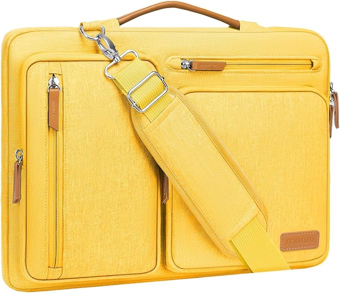 MOSISO 360 Protective Laptop Shoulder Bag,15 inch Computer Bag Compatible with MacBook Air M4 M3 M2/Pro A1990 A1707, Dell XPS Plus,Side Open Messenger Bag with 4 Zipper Pockets&Handle, Yellow