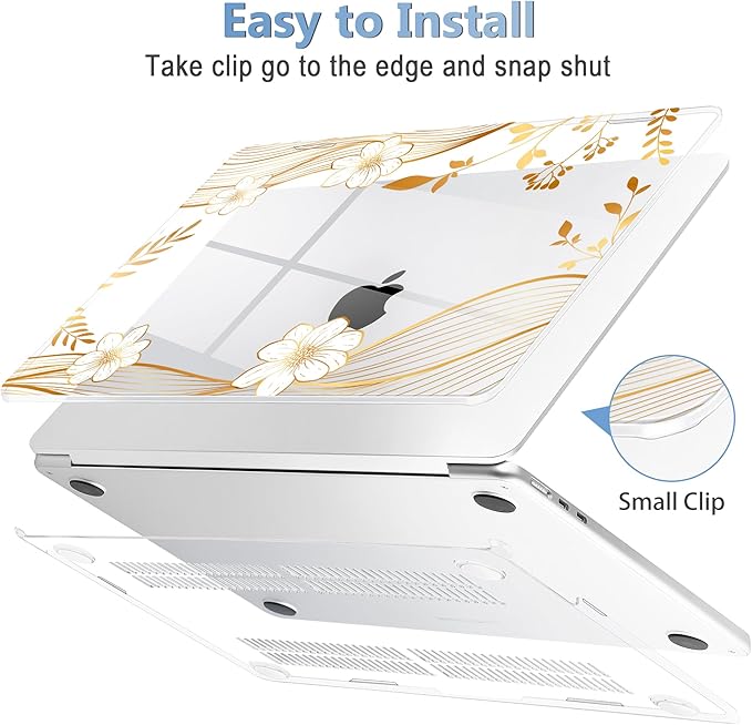 Mektron Compatible with M4 MacBook Air 15 inch Case 2025 A3241 2024 2023 M3 A3114 A2941 M2 Liquid Retina Display Touch ID, Plastic Hard Case & Keyboard Skin & Screen Protector - Waves Florals C351