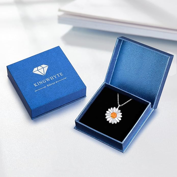 KINGWHYTE Daisy Necklace Gifts for Women 925 Sterling Silver Opal Daisy Pendant Spring Flower Necklace Jewelry Graduation Birthday Celebrate Congratulation Gift