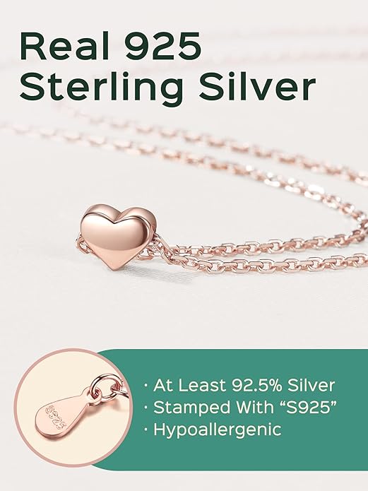 ChicSilver Personalized 925 Sterling Silver Dainty Small Heart/Star/Moon/Dot/Triangle Pendant Necklace for Women, Silver/Gold/Rose Gold/Black (with Gift Box)