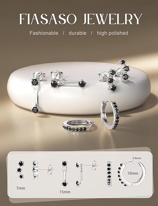 FIASASO 3 Pairs 925 Sterling Silver Hypoallergenic Earrings for Women Trendy - 14K Gold Plated Stud Hoop Cartilage Earrings Set Small Earring Stacks for Sensitive Ears Non Tarnish Dainty Silver Earring