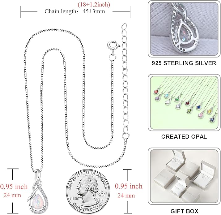STARCHENIE Infinity Teardrop Pendant Necklace for Women 925 Sterling Silver Birthstone Jewelry