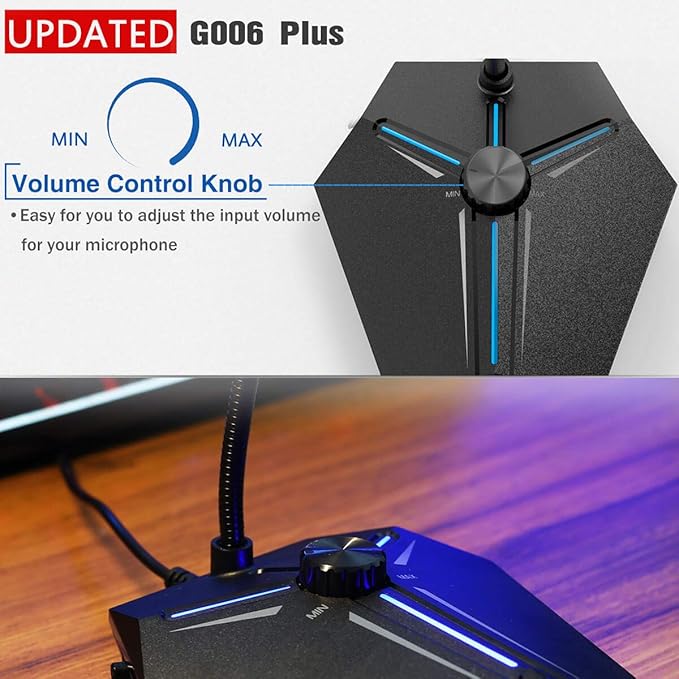 CMTECK Computer Microphone, G006Plus USB Desktop Condenser PC Laptop Mic, Mute Button with LED Indicators, Compatible with Windows/Mac (with Volume Knob)