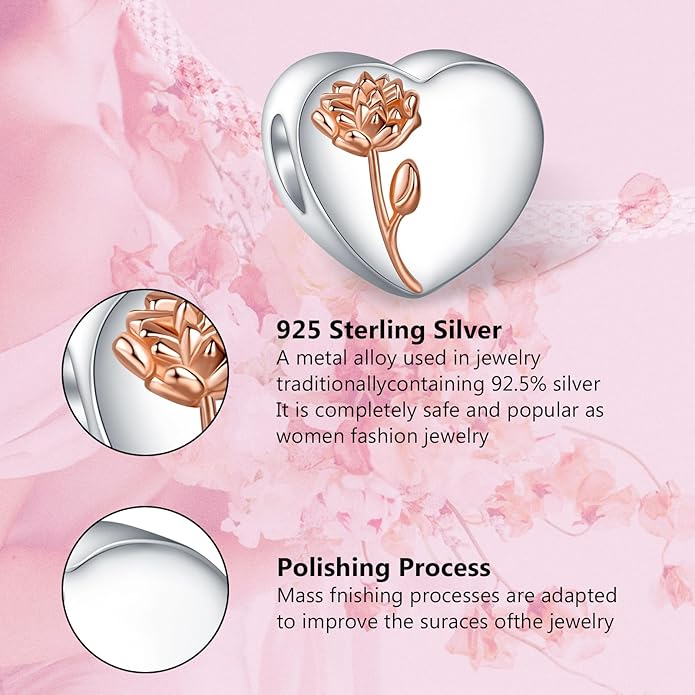 Annmors Personalized Photo Charms For Bracelets/Necklace 925 Sterling Silver Love Heart Shaped Engraved Customize Picture Gift for Birthday Mother's Day,Bead Charms Jewelry for Women