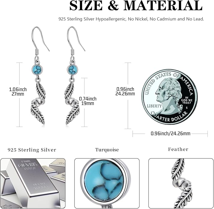 Western Earrings for Women 925 Sterling Silver Turquoise Western Country Dangle Drop Earrings Country Jewelry Gifts for Cowgirl Cowboy