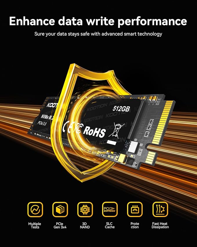 KOOTION 512GB PCIe 3.0 M.2 Internal Solid State Drive PCle 3.0x4 SSD NVMe M.2 2280 Internal SSD Up to 3500MB/s PCIe Gen 3 NVMe SSD Less Heat Large Storage M.2 Internal Solid State Hard Drive for PC