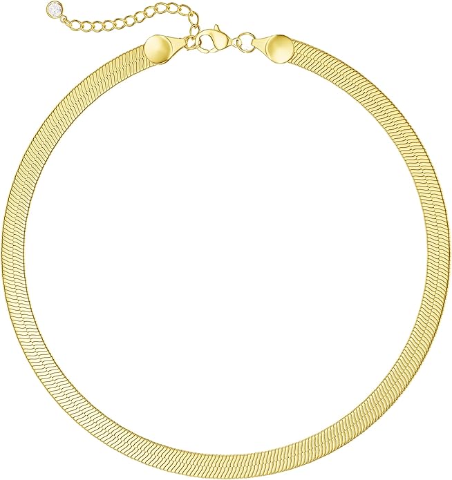 Gold Necklace for Women - Chunky 14K Gold Plated Chain Necklace Cuban Link Paperclip Chain Herringbone Statement Choker Necklace for Women Simple Trendy Jewelry Gifts
