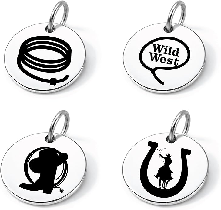 SM Design Western Charm Set of 4 – Stainless Steel Western Charms for Bracelets & Necklaces – Cowgirl, Ranch & Country Style Jewelry Charms – Western Gift for Women & Moms