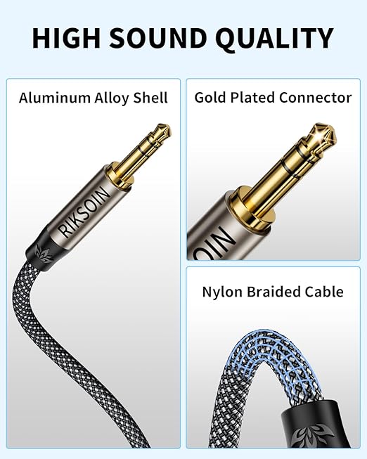 3.5mm Aux Cable, Silver-Plated Wire Core Male to Male Cord for Headphones Car Home Stereos Speaker Compatible with iPhone iPad iPod Echo -16.4FT/5M