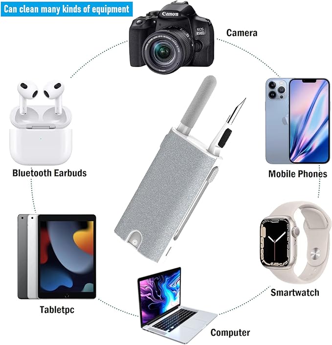 5-in-1 Electronics Cleaner Kit- Laptop Screen Cleaner kit,Multifunctional Bluetooth Earphones Cleaning Tool for iPhone Charging Port,Headphone,Earphone,Phone Speaker,Earpods