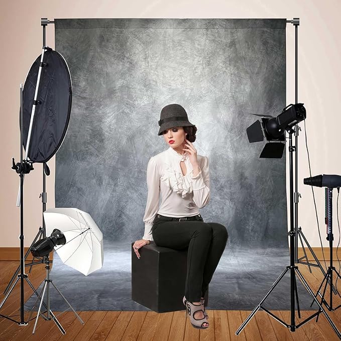 Abstract Professional Photography Backdrop for Portrait Photo Props Booth Background Photoshoot Studio with Polyester Fabric Roller Pocket on Top (8x10ft,Grey,No Stand)