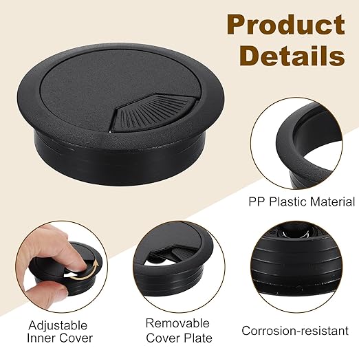 uxcell 8 Pcs 53mm (2.09 Inch) Desk Grommet, Plastic Cable Hole Cover, Wire Cord Cable Organizer for Home Office Computer Desk Cabinet, Black