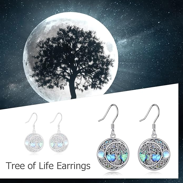 Tree of Life Earrings Sterling Silver Celtic Tree of Life Abalone Shell Dangle Drop Earrings for Women Jewelry