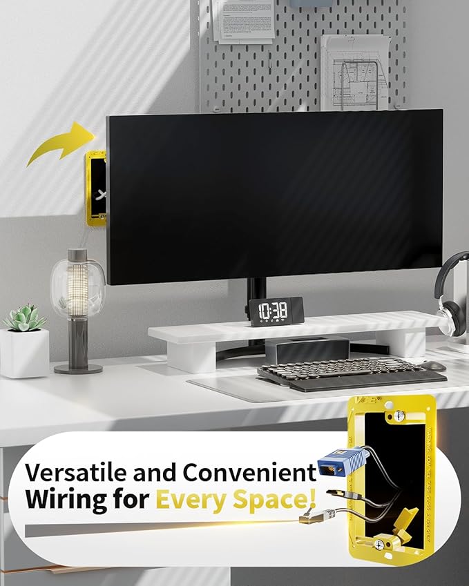 VCE Low Voltage Mounting Bracket Single Gang Wall Plate, Flush Low Voltage Box for Network, HDMI, Coaxial, Speaker, Telephone Cables, Yellow, 5 Pack