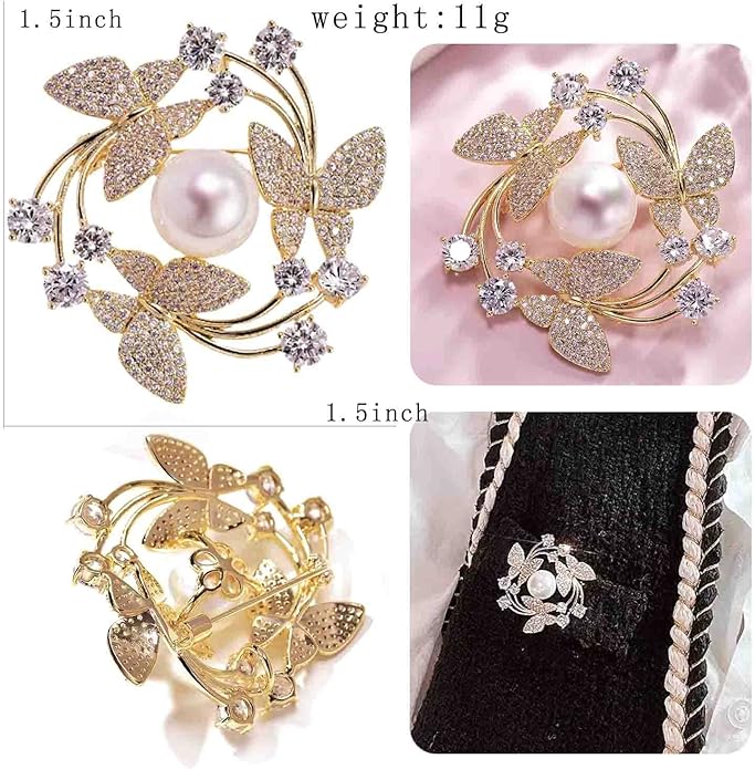 Crystal Pearl Flower Brooches Pins Fashion Beautiful Created Rhinestone Floral Brooch Good Idea for Party Dance Wedding Banquet for Elegant Women Girl