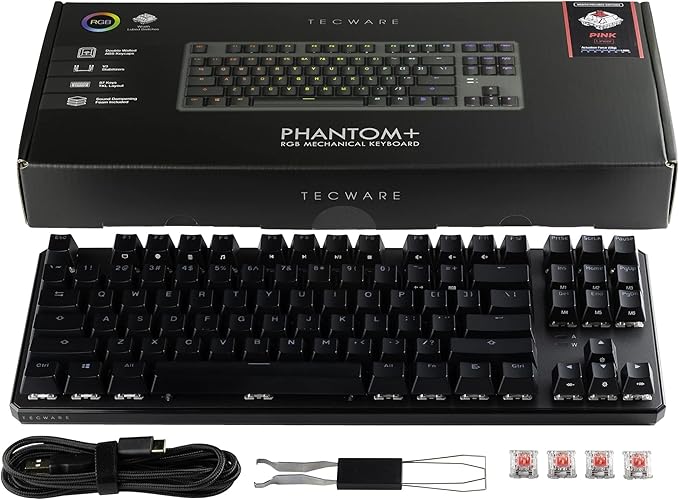 TECWARE Phantom+ 87 Key Mechanical Gaming Keyboard, RGB led, TKL 75% Keyboard, Thocky Sounding, Wraith Red Switch