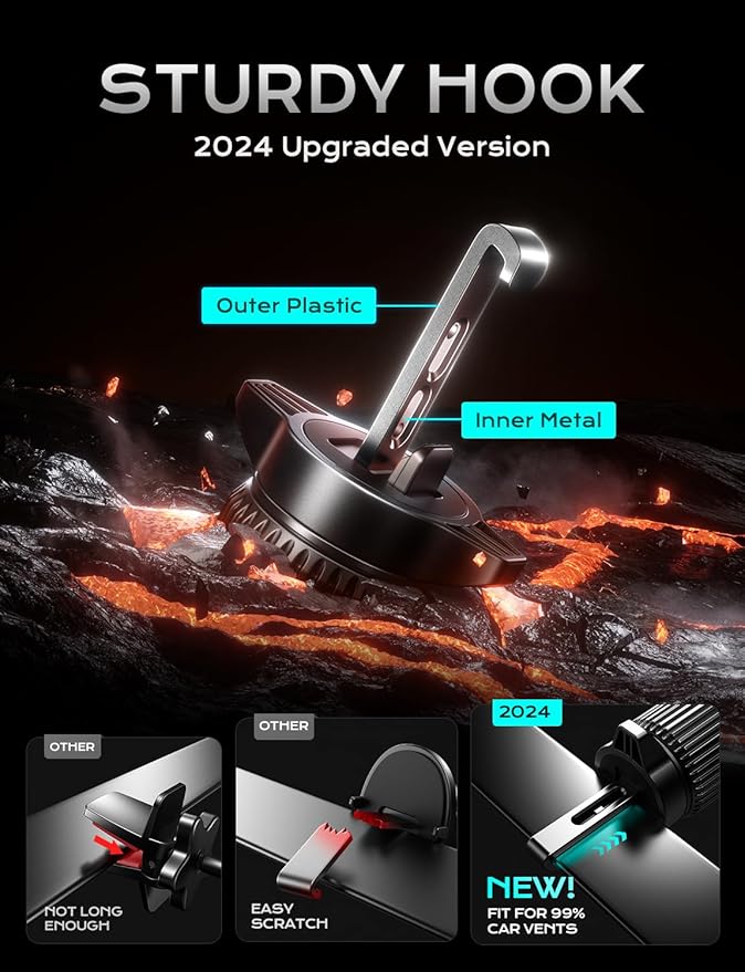 CHGeek Wireless Car Charger, 15W Fast Charging Car Phone Holder Charger Auto-Clamping Air Vent Car Phone Mount with Blue LED Backlit for iPhone 16 15 14 13 12, Samsung S24 S23 S22, etc