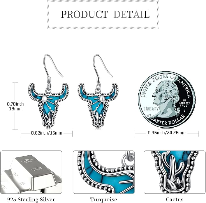 Western Earrings for Women 925 Sterling Silver Turquoise Western Country Dangle Drop Earrings Country Jewelry Gifts for Cowgirl Cowboy