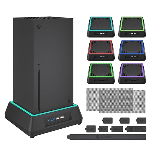 Cooling Fan for Xbox Series X Mviioe Xbox Series X Cooling Stand with LED Indicator, Extra Big Turbo Fan, USB 2.0 Ports, Dust Cover Filters (Only Compatible with Xbox Series x)