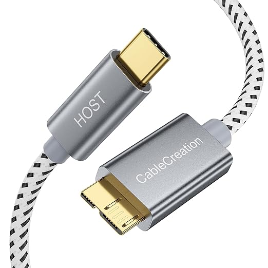 CableCreation 3.3ft*2 USB C to Micro B Cable,10Gbps Speed External Hard Drive Braided,USB 3.1 Type C to Micro B Work for iPhone 15 Series,Seagate WD Westgate My Passport,MacBook Pro,iPad/Tablet,Grey