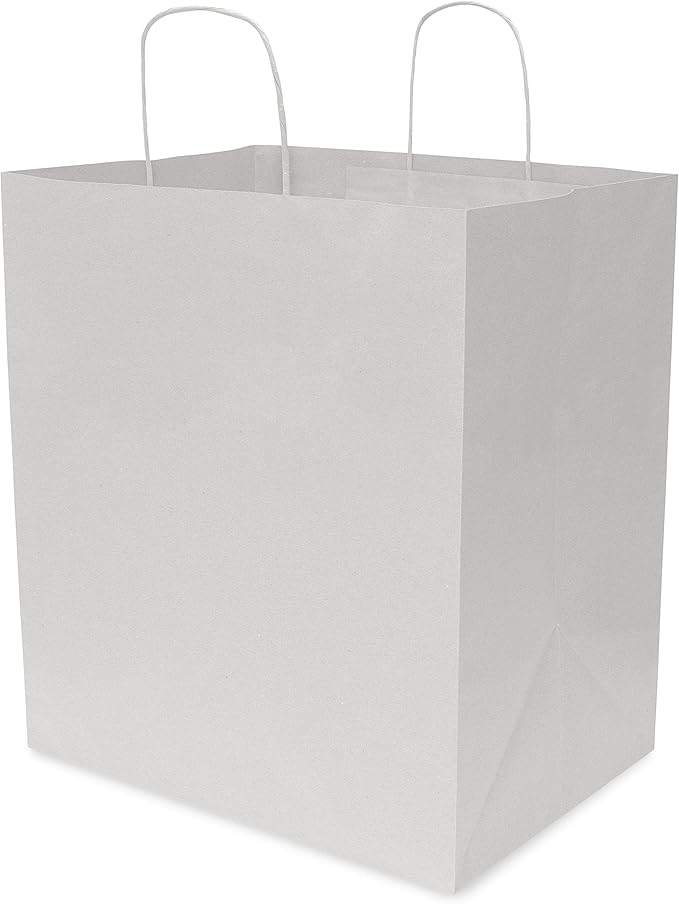 Prime Line Packaging White Gift Bags, Kraft Paper Bags Large with Handles for Small Business, Boutiques, Merchandise, Party Favors, Bulk, 14x10x16.5, 50 Pack