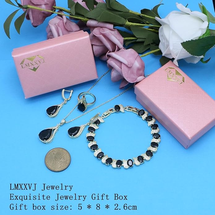 LMXXVJ Jewelry Set for Women,Teardrop Cubic Zirconia Necklace Earrings Adjustable Ring Bracelet Jewelry Set Formal Jewelry Gift