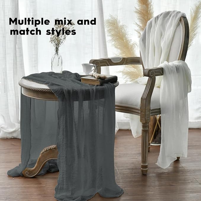 Artoid Mode Boho Cheesecloth Gauze Silver Grey Wedding Table Runner, 120 Inch Seasonal Fabric Kitchen Dining Holiday Table Decor for Home Party Indoor