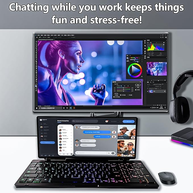 12.8" Portable Touchscreen Keyboard Monitor Stretched Bar Screen Extender with Silent Keyboard Foldable MIni RPi Display Type-C USB-A Monitor for Desktop Mini PC Laptop Macbook Phones Tablet (KM128T)