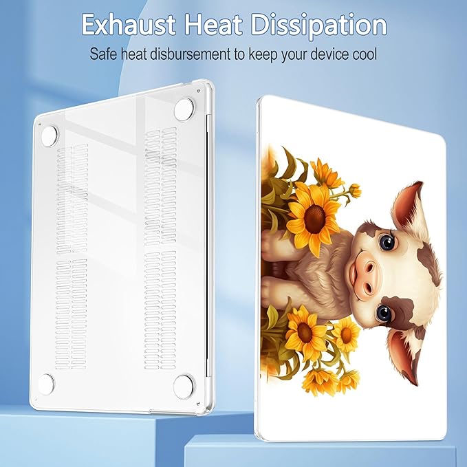 Mektron Compatible with M4 MacBook Air 15 inch Case 2025 A3241 2024 2023 M3 A3114 A2941 M2 Liquid Retina Display Touch ID, Plastic Hard Case & Keyboard Skin & Screen Protector - Cute Cow