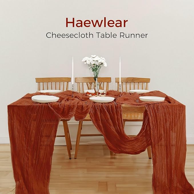 6 Pack Cheesecloth Table Runner 10Ft Boho Gauze Table Runner Cheese Cloth Long Rustic Sheer Table Runner for Wedding Bridal Baby Shower Birthday Party Cake Table Arbor Decorations (Terracotta)