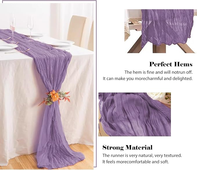 2 Pack 10 Ft Cheesecloth Table Runner Purple Gauze Long Table Runners Boho Gauze Cheese Cloth Table Runner Rustic Sheer Runner for Wedding Party Table Decor ( 35 x 120 Inch )