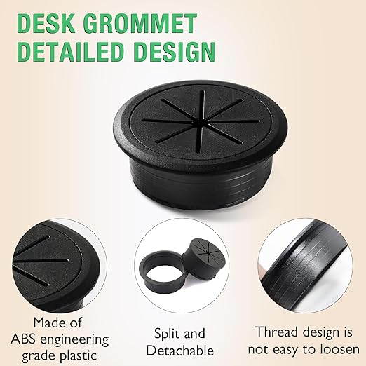 2 Pcs Desk Grommet 2" / 50 mm, Desk Hole Cover for Cables Black and White, Cable Grommet ABS Plastic, Desk Hole Grommet for Home & Office Pc, Detachable Cable Cord Organizer