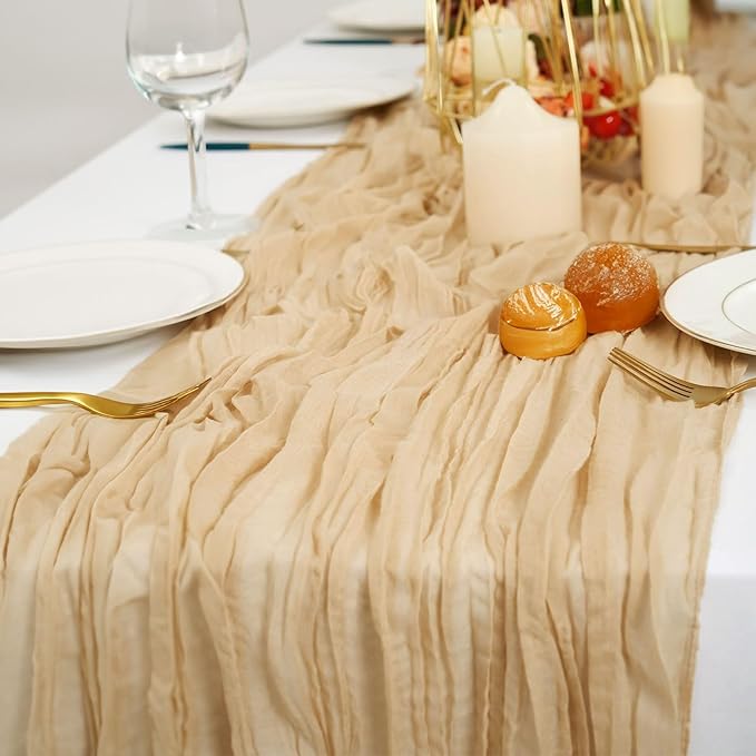 20PCS Grape Cheesecloth Table Runner 10ft Boho Gauze Fabric Cheese Cloth Table Runner Comes with 20 Cloth Napkins Runner for Romantic Wedding Birthday Shower Party Table Decoration