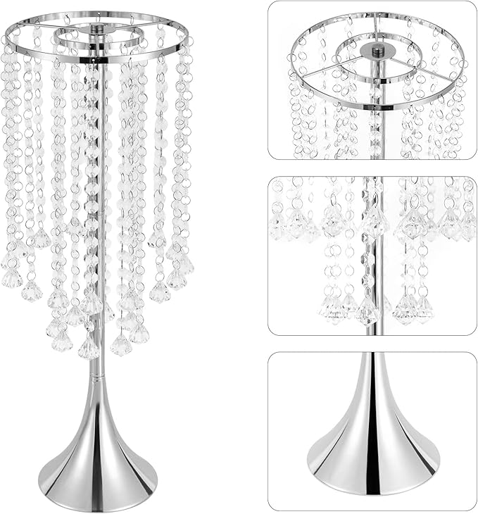 Wedding Centerpieces Silver Vases,10PCS Metal Flower Candle Holder with Sparkling Crystal Beads,Crystal Flower Vase Metal Flowers Stand for Party Tables Decorations (10PCS-Sliver-3)