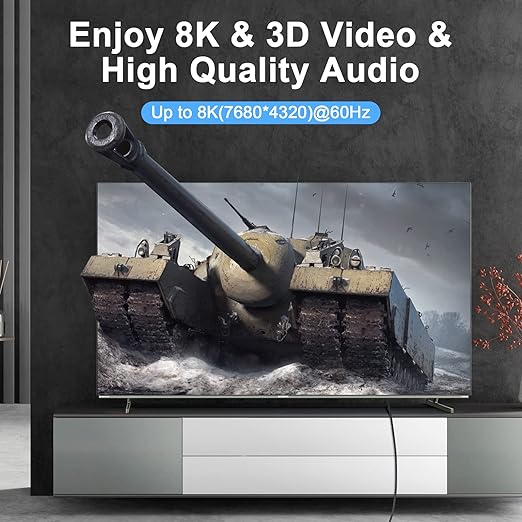 8K 4K HDMI Cable 10FT, High Speed Braided HDMI to HDMI 2.1 Cord Supports 8K@60Hz, 4K@120Hz 144Hz 48Gbps Compatible with Roku TV/PS5/HDTV/Blu-ray