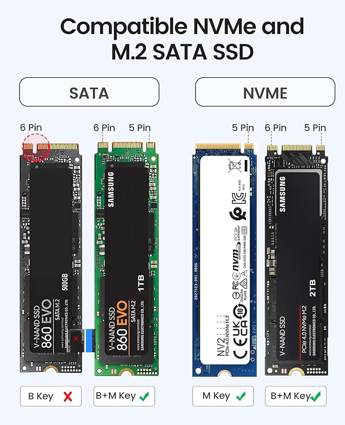 ORICO M.2 NVMe SATA SSD Enclosure Adapter Tool-Free, USB C 3.2 Gen 2 10Gbps NVMe, 5Gbps NGFF SATA PCIe M-Key(B+M Key) 2230/2242/2260/2280, Aluminum External M2 Reader Support UASP Trim-BL(G2A)