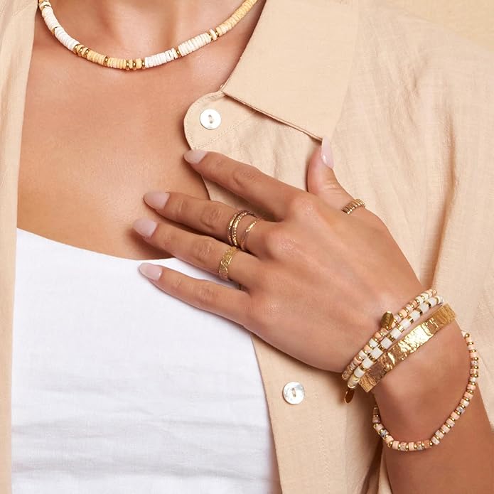 PERNNLA PEARL Dainty Gold Bar Bracelet for Women Simple Delicate Thin Cuff Bangle Hook Bracelet 18K Gold Plated Handmade Minimalist Jewelry