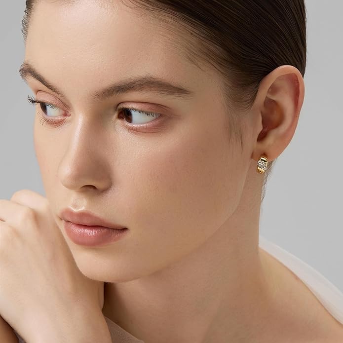 18K Gold Plated Huggie Hoop Earrings for Women, 925 Sterling Silver Post, Hypoallergenic Small Earrings