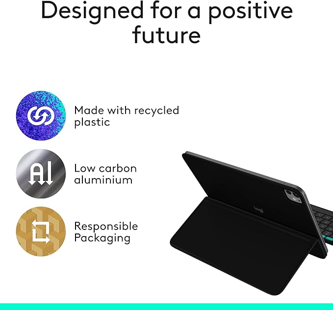 Logitech Flip Folio, Keyboard Case for iPad Pro 11-inch (M4) & iPad Air 11-inch (M2 & M3)(5th Gen - 2024) - Protective & Stowable Bluetooth Keyboard Case, Multi-Device - Midnight Black