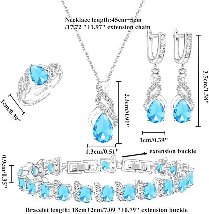 LMXXVJ Jewelry Set for Women,Teardrop Cubic Zirconia Necklace Earrings Adjustable Ring Bracelet Jewelry Set Formal Jewelry Gift