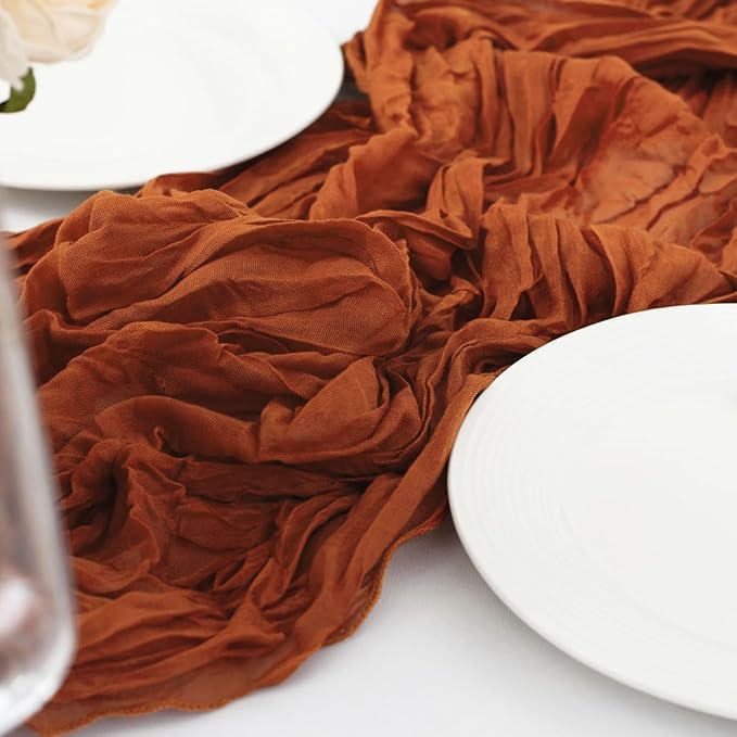 6 Pack Cheesecloth Table Runner 10Ft Boho Gauze Table Runner Cheese Cloth Long Rustic Sheer Table Runner for Wedding Bridal Baby Shower Birthday Party Cake Table Arbor Decorations (Terracotta)