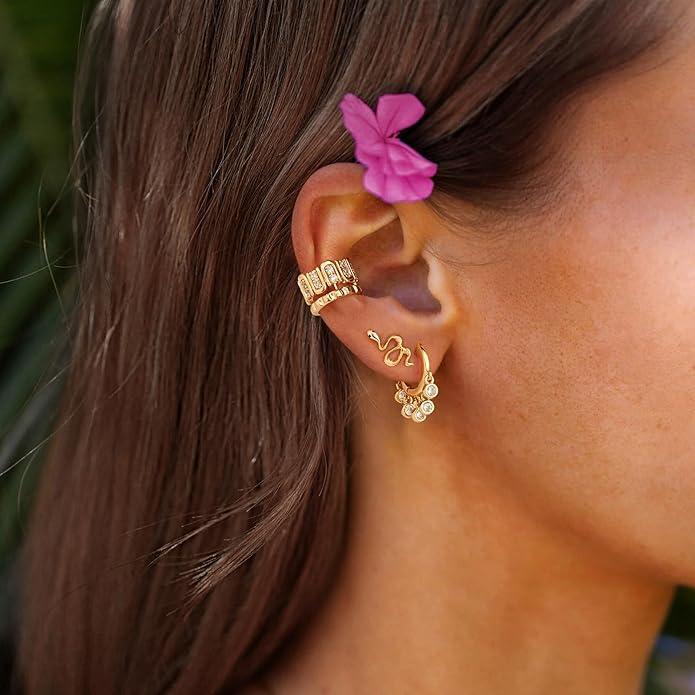 MYEARS Women Earrings Gold Huggie Hoop Ear Stud Cuff 14K Small Simple Hypoallergenic Everyday Jewelry