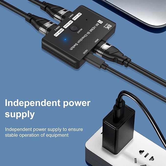 HDMI 2.1 Bi-Directional Switch Ultra HD 8K HDMI Switcher 2 in 1 Out/ 1 in 2 Out HDMI Switch Supports 8K@60Hz/ 4K@120Hz 48Gbps Compatible with Switch/Switch OLED PS5/4 Xbox Roku Apple TV Fire TV Stick