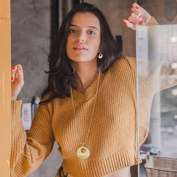 Madison Tyler Gold Plated Jewelry Set for Women | Silver Teardrop Pendant Necklace Trendy | Long Necklace with Snake Chain | Fashion Dangle Earring Set