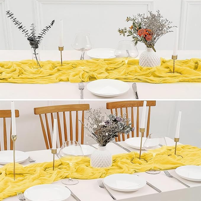 2 Pack 10 Ft Cheesecloth Table Runner Light Yellow Gauze Long Table Runners Boho Gauze Cheese Cloth Table Runner Rustic Sheer Runner for Wedding Party Table Decor ( 35 x 120 Inch )
